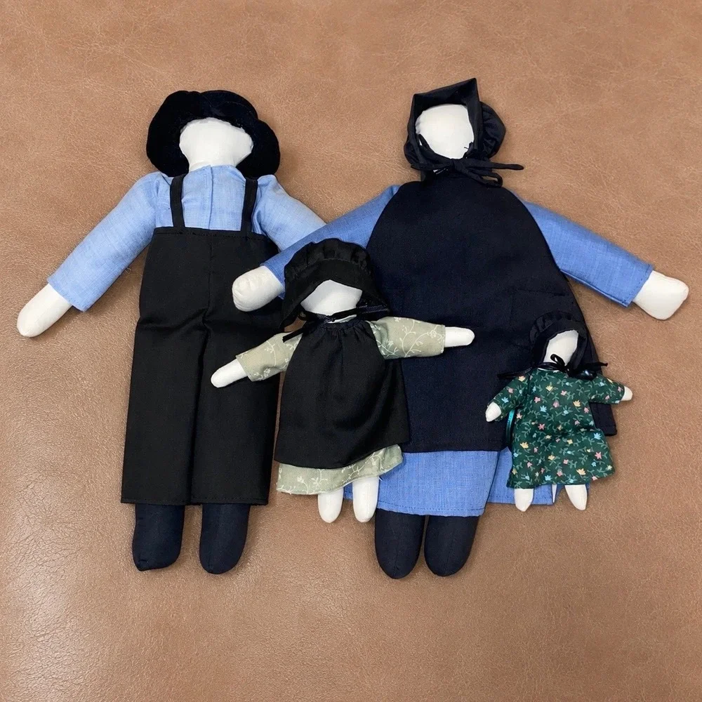 Vintage Amish Rag Dolls Family 4 Faceless Primitive Folk Art Handmade Cloth